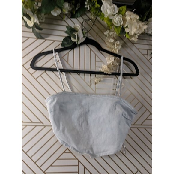 Zara Women's Denim Bandana Crop Top Zip Up Sides Sleeveless Light Blue Small - Picture 2 of 6